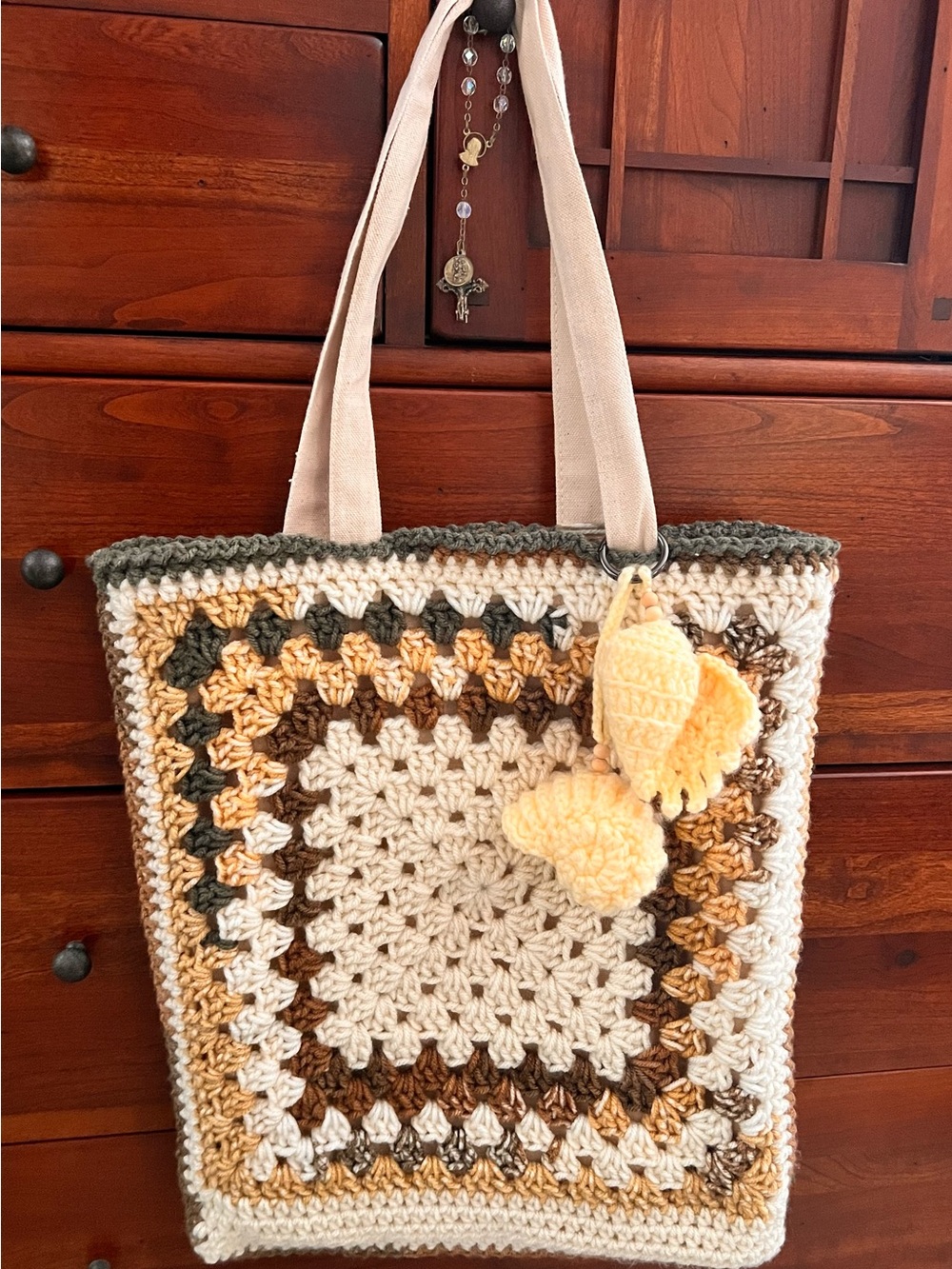 Handmade Cream and Brown Crochet Tote Bag